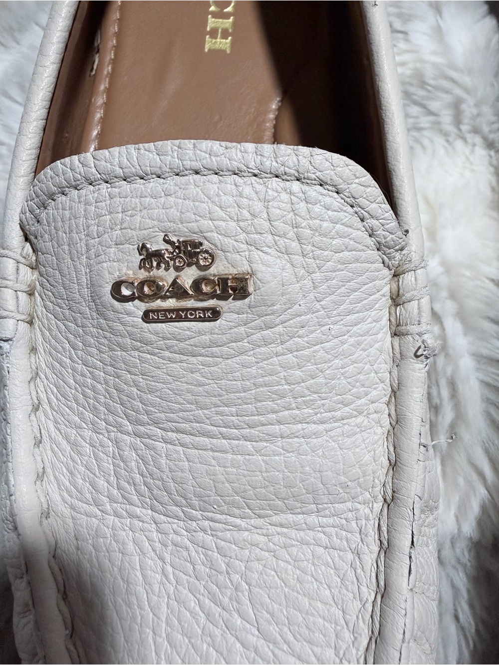 COACH White Leather Penny Loafers with Gold Logo - Picture 2 of 6